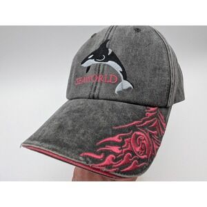 SeaWorld Orca Shamu Baseball Hat Gray Pink Tribal Graphic Adjustable Cotton Cap